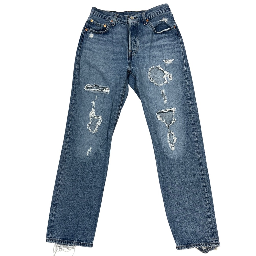 Levi's Premium 501 Jeans 28 Distressed Ripped Thrashed Grunge Straight Leg Denim